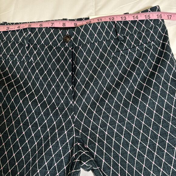 Ann Taylor The Cotton Crop Pants Green Pink Geometric Midrise Flat Front - Picture 7 of 14
